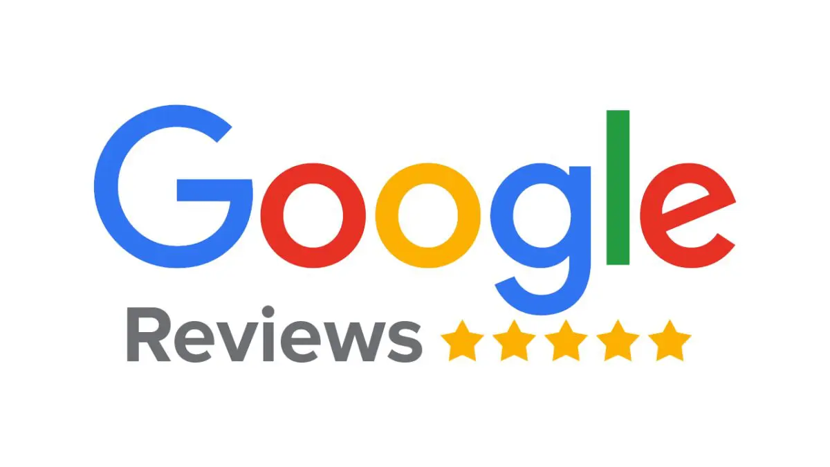 A google review logo with five stars.